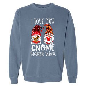 I Love You Gnome Matter What Buffalo Plaid Valentine's Day Garment-Dyed Sweatshirt