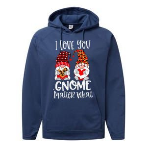 I Love You Gnome Matter What Buffalo Plaid Valentine's Day Performance Fleece Hoodie