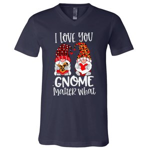 I Love You Gnome Matter What Buffalo Plaid Valentine's Day V-Neck T-Shirt