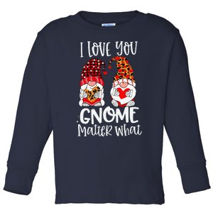 I Love You Gnome Matter What Buffalo Plaid Valentine's Day Toddler Long Sleeve Shirt