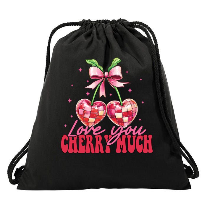 I Love You Cherry Much Funny Cherry Valentine Drawstring Bag