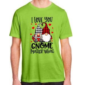 I Love You Gnome Matter What Buffalo Plaid Valentine's Day Adult ChromaSoft Performance T-Shirt