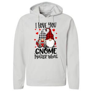 I Love You Gnome Matter What Buffalo Plaid Valentine's Day Performance Fleece Hoodie