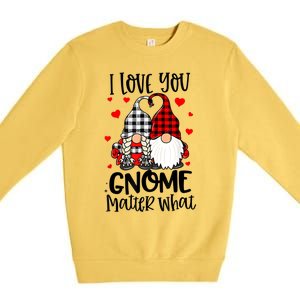 I Love You Gnome Matter What Buffalo Plaid Valentine's Day Premium Crewneck Sweatshirt