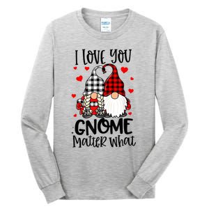 I Love You Gnome Matter What Buffalo Plaid Valentine's Day Tall Long Sleeve T-Shirt