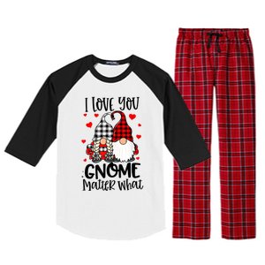 I Love You Gnome Matter What Buffalo Plaid Valentine's Day Raglan Sleeve Pajama Set