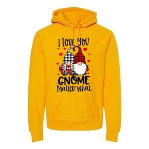 I Love You Gnome Matter What Buffalo Plaid Valentine's Day Premium Hoodie