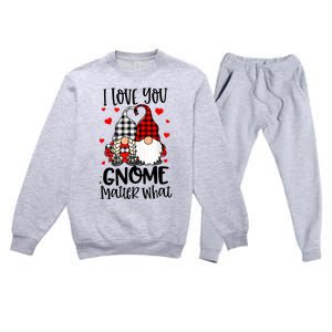 I Love You Gnome Matter What Buffalo Plaid Valentine's Day Premium Crewneck Sweatsuit Set