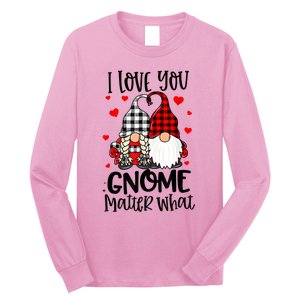 I Love You Gnome Matter What Buffalo Plaid Valentine's Day Long Sleeve Shirt