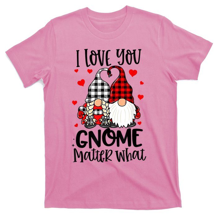 I Love You Gnome Matter What Buffalo Plaid Valentine's Day T-Shirt