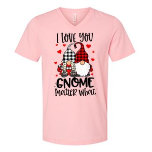 I Love You Gnome Matter What Buffalo Plaid Valentine's Day V-Neck T-Shirt