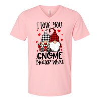 I Love You Gnome Matter What Buffalo Plaid Valentine's Day V-Neck T-Shirt