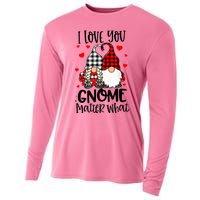 I Love You Gnome Matter What Buffalo Plaid Valentine's Day Cooling Performance Long Sleeve Crew