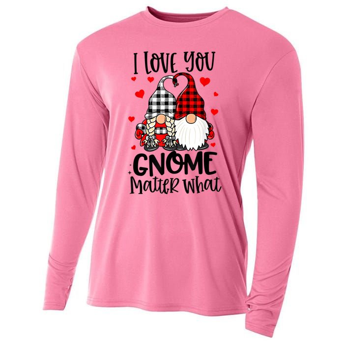 I Love You Gnome Matter What Buffalo Plaid Valentine's Day Cooling Performance Long Sleeve Crew