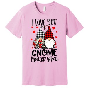 I Love You Gnome Matter What Buffalo Plaid Valentine's Day Premium T-Shirt