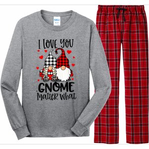 I Love You Gnome Matter What Buffalo Plaid Valentine's Day Long Sleeve Pajama Set