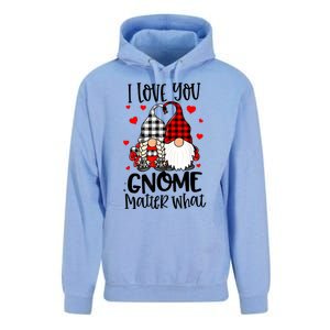 I Love You Gnome Matter What Buffalo Plaid Valentine's Day Unisex Surf Hoodie