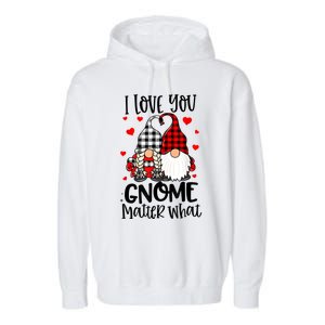 I Love You Gnome Matter What Buffalo Plaid Valentine's Day Garment-Dyed Fleece Hoodie