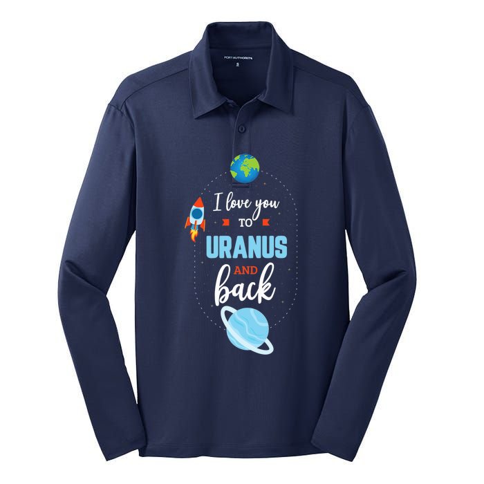 I Love You To The Uranus And Back Funny Science Space Planet Premium Silk Touch Performance Long Sleeve Polo