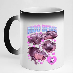 I Love You Moo Deng Cute Funny Hippo 11oz Black Color Changing Mug