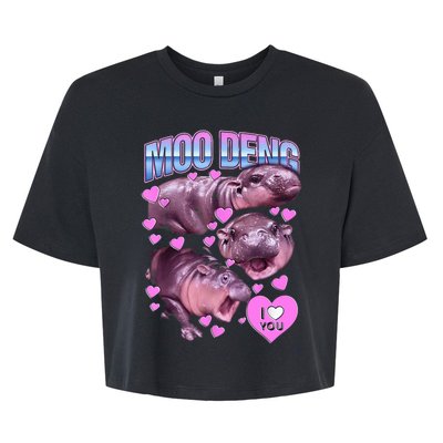 I Love You Moo Deng Cute Funny Hippo Bella+Canvas Jersey Crop Tee