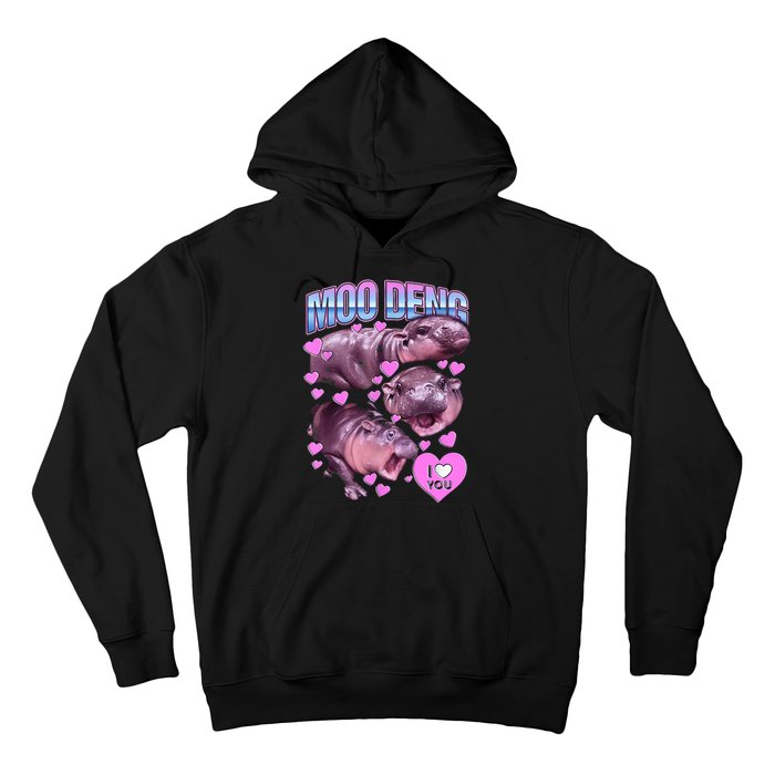 I Love You Moo Deng Cute Funny Hippo Hoodie