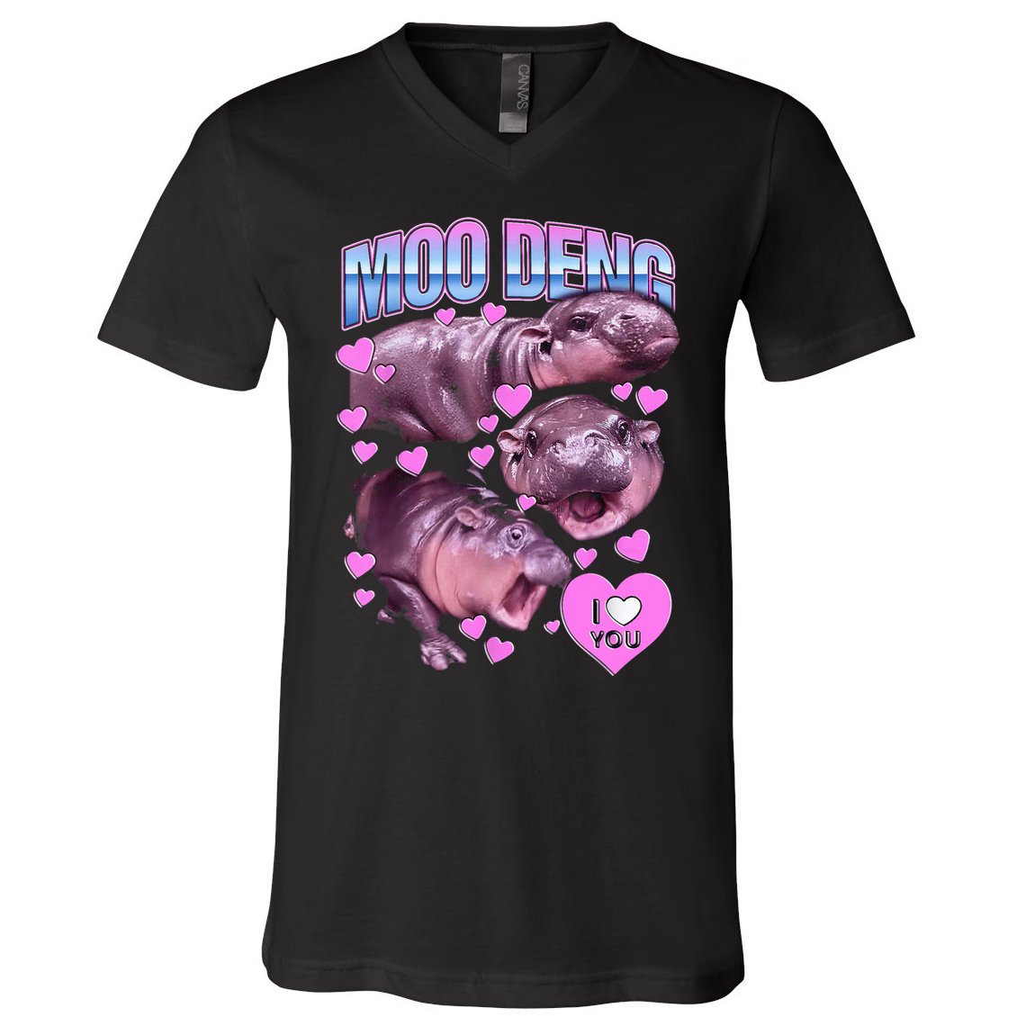 I Love You Moo Deng Cute Funny Hippo V-Neck T-Shirt