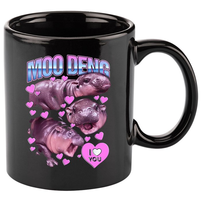 I Love You Moo Deng Cute Funny Hippo 11oz C Handle Ceramic Mug