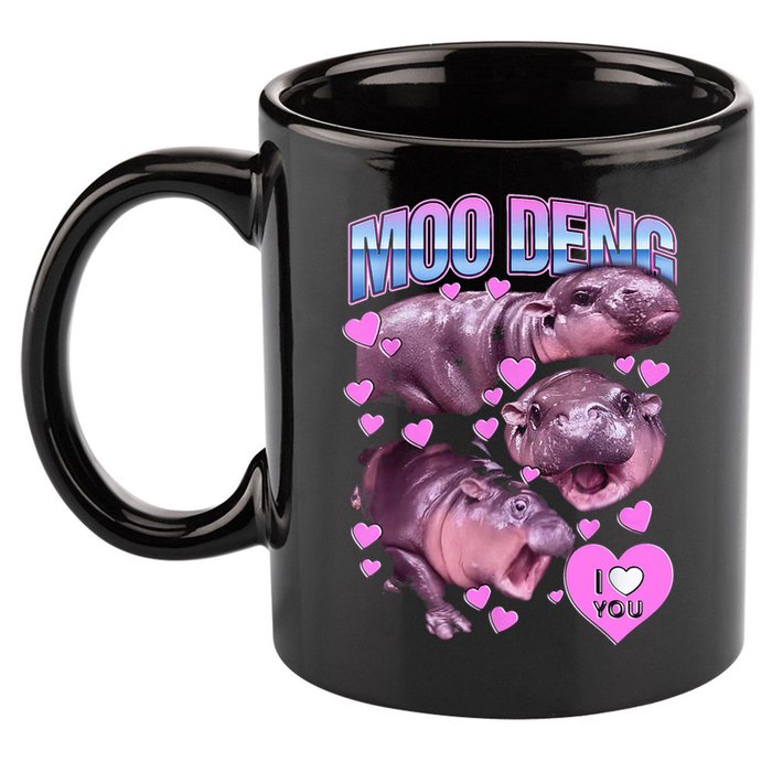 I Love You Moo Deng Cute Funny Hippo 11oz C Handle Ceramic Mug