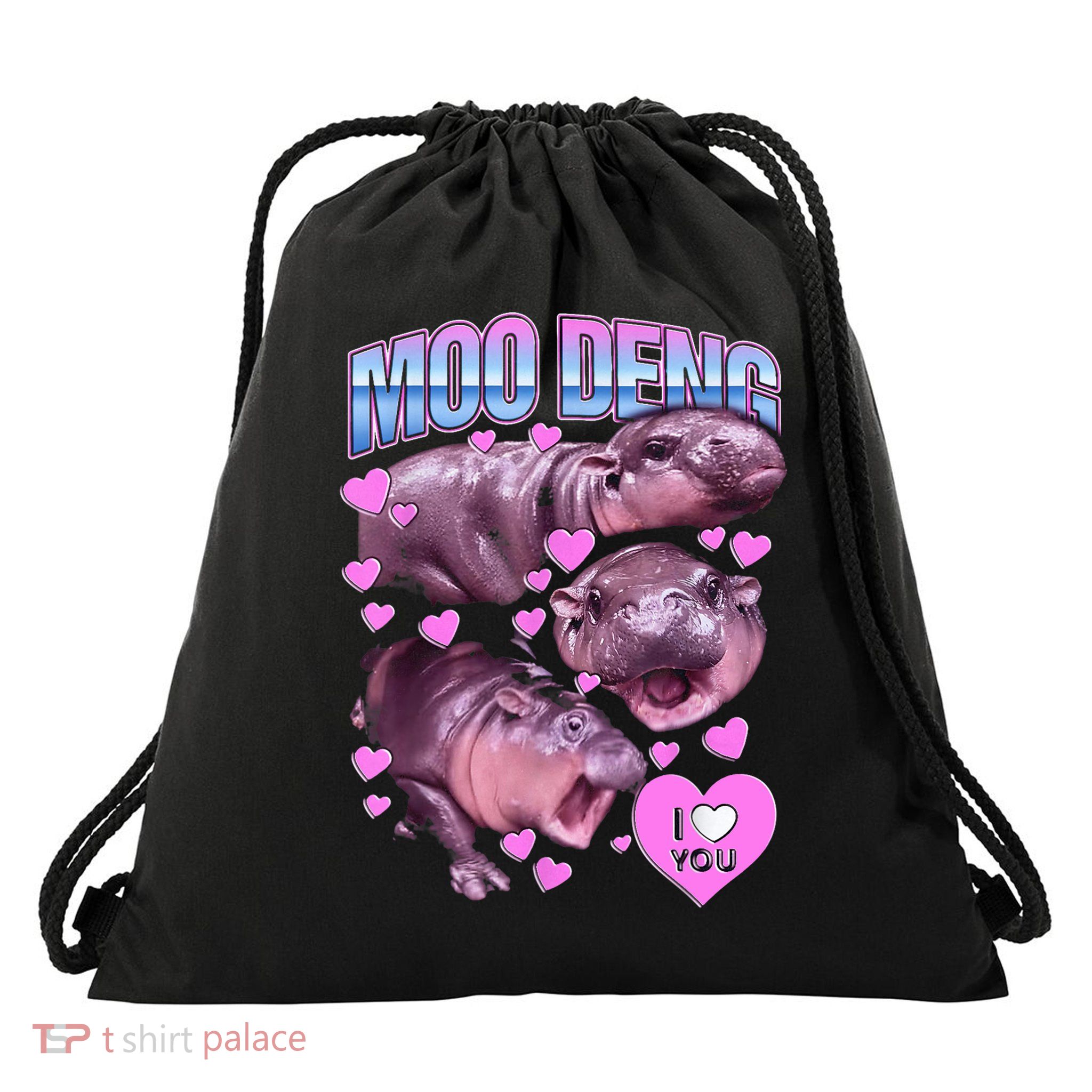 I Love You Moo Deng Cute Funny Hippo Drawstring Bag
