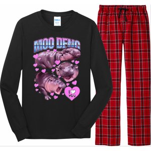 I Love You Moo Deng Cute Funny Hippo Long Sleeve Pajama Set