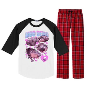 I Love You Moo Deng Cute Funny Hippo Raglan Sleeve Pajama Set