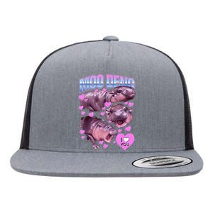 I Love You Moo Deng Cute Funny Hippo Flat Bill Trucker Hat