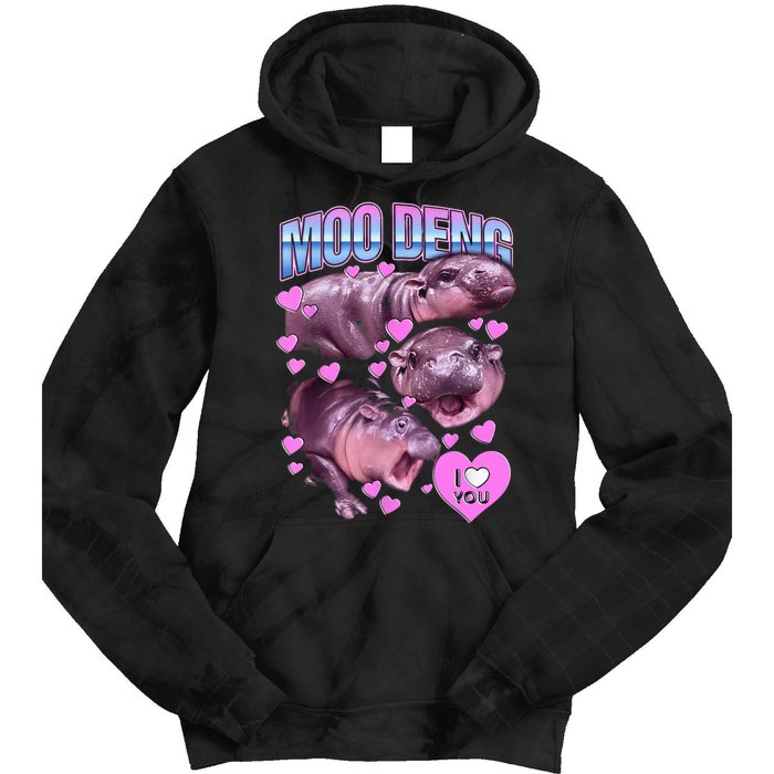 I Love You Moo Deng Cute Funny Hippo Tie Dye Hoodie