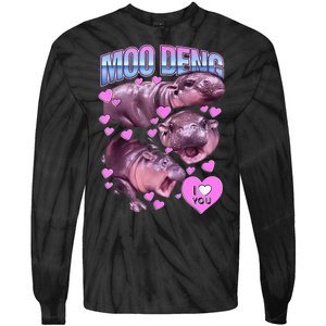 I Love You Moo Deng Cute Funny Hippo Tie-Dye Long Sleeve Shirt