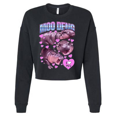 I Love You Moo Deng Cute Funny Hippo Cropped Pullover Crew