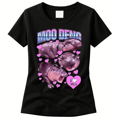 I Love You Moo Deng Cute Funny Hippo Womens T-Shirt