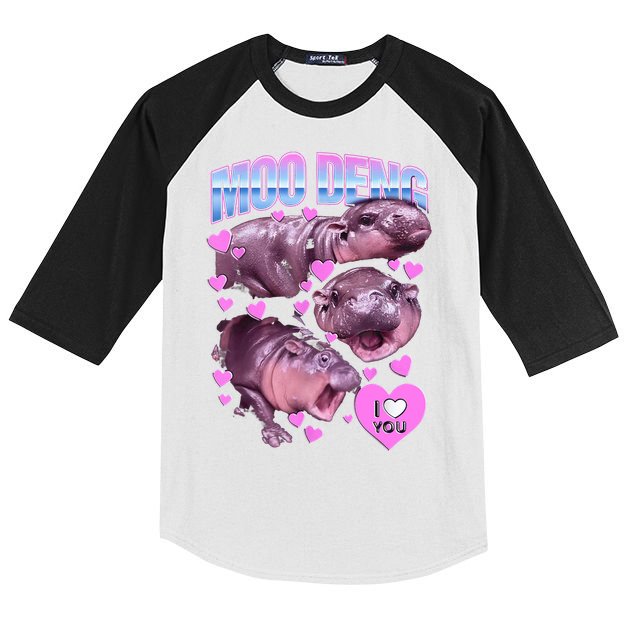 I Love You Moo Deng Cute Funny Hippo Kids Colorblock Raglan Jersey