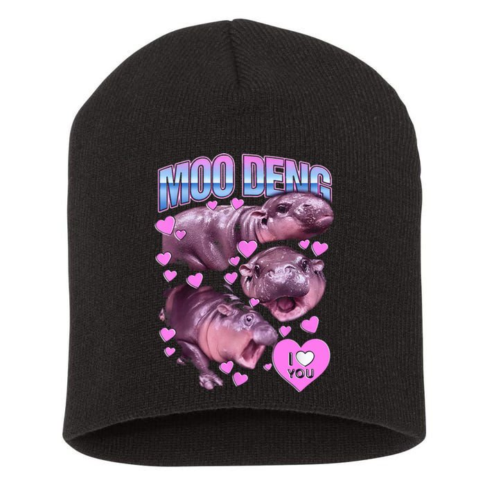 I Love You Moo Deng Cute Funny Hippo Short Acrylic Beanie