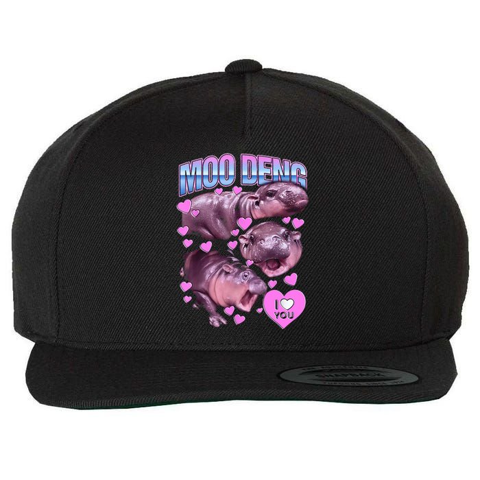 I Love You Moo Deng Cute Funny Hippo Wool Snapback Cap