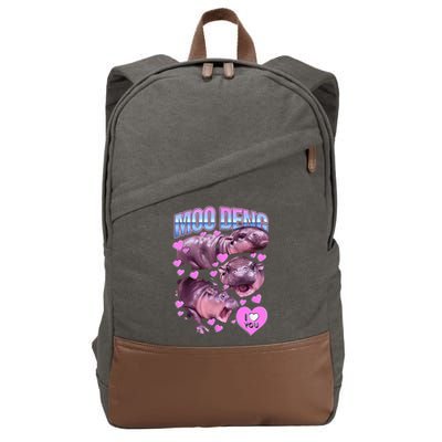 I Love You Moo Deng Cute Funny Hippo Cotton Canvas Backpack