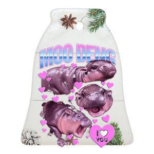 I Love You Moo Deng Cute Funny Hippo Ceramic Bell Ornament