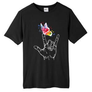 I Love You Hand Sign Language Butterfly Autism Awareness Great Gift Tall Fusion ChromaSoft Performance T-Shirt