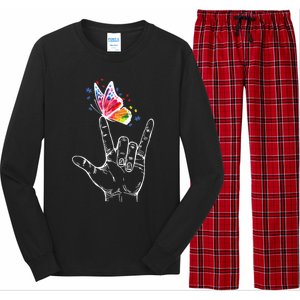 I Love You Hand Sign Language Butterfly Autism Awareness Great Gift Long Sleeve Pajama Set