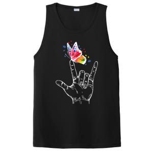 I Love You Hand Sign Language Butterfly Autism Awareness Great Gift PosiCharge Competitor Tank