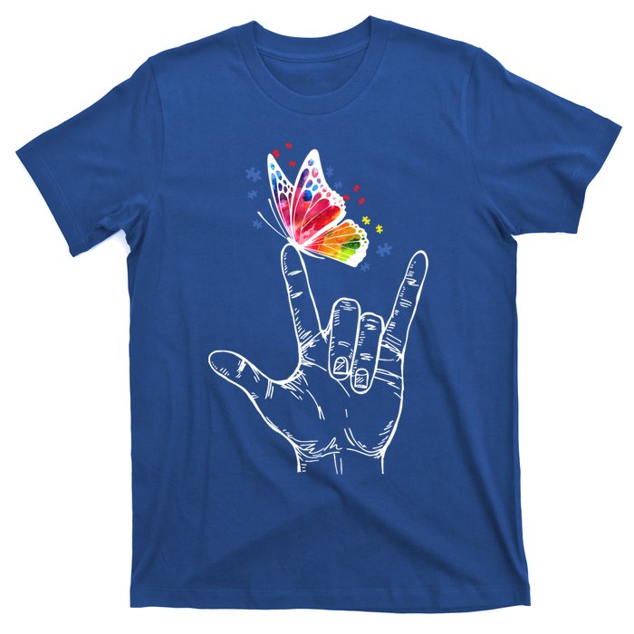 I Love You Hand Sign Language Butterfly Autism Awareness Great Gift T-Shirt