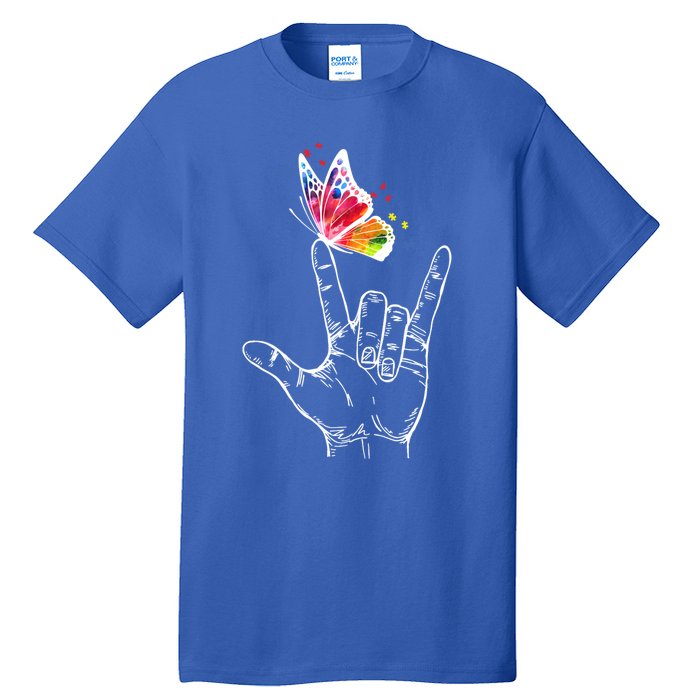 I Love You Hand Sign Language Butterfly Autism Awareness Great Gift Tall T-Shirt