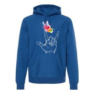 I Love You Hand Sign Language Butterfly Autism Awareness Great Gift Premium Hoodie