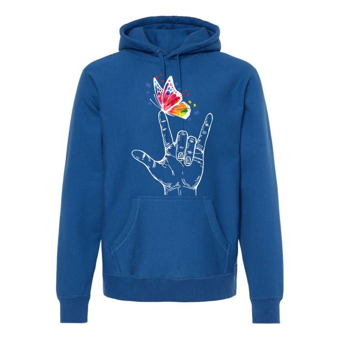 I Love You Hand Sign Language Butterfly Autism Awareness Great Gift Premium Hoodie