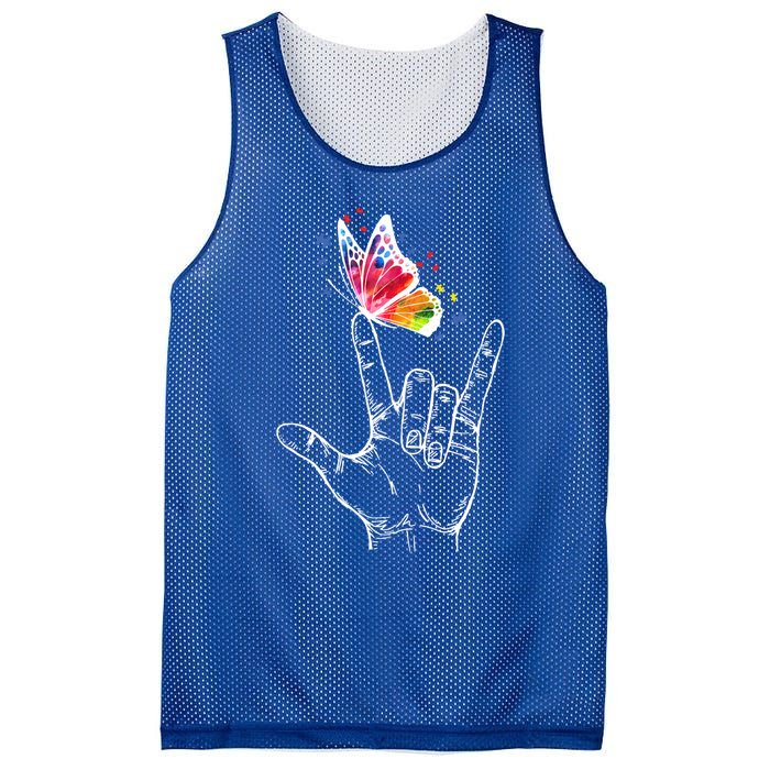 I Love You Hand Sign Language Butterfly Autism Awareness Great Gift Mesh Reversible Basketball Jersey Tank